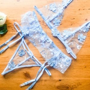 Blue Lingerie Set | 3 Piece lingerie Set | Sexy lingerie | Bride gift | Flower l